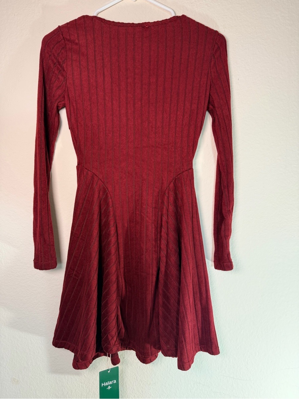 Halara Ribbed Knit V Neck Long Sleeve Fit & Flare Mini Dress XS NWT - Picture 9 of 9